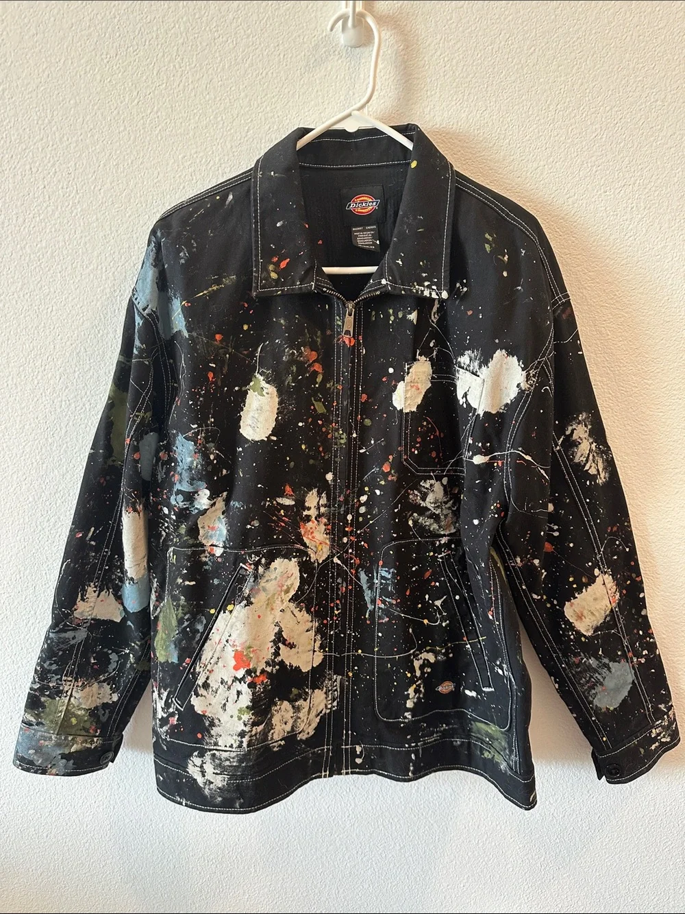 Dickies Black Painter-Style Zip Shirt Jacket with Multicolor Splatter
